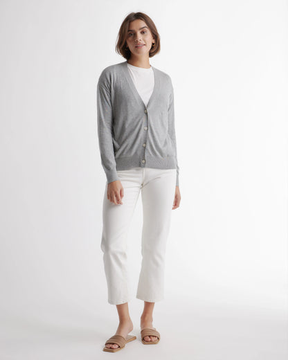 Lightweight Cotton Cashmere Cardigan - XS / Heather Oatmeal