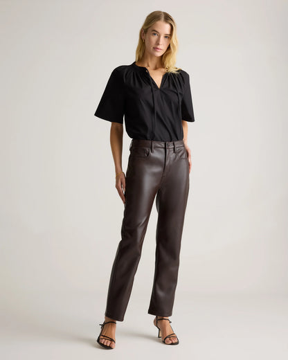 Vegan Leather Straight Leg Pants - 0 / Espresso