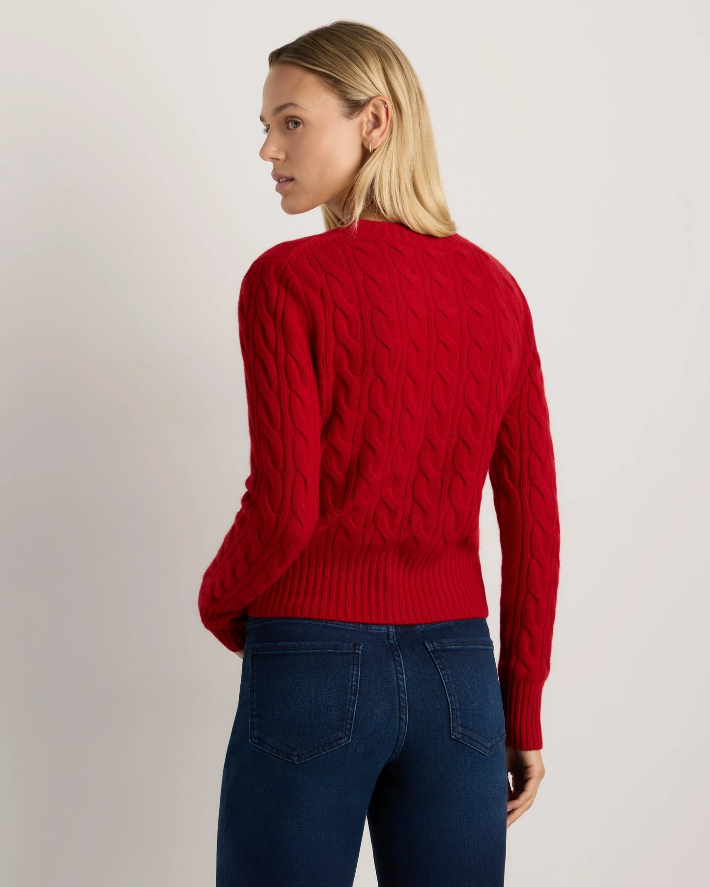 Mongolian Cashmere Shrunken Cable Crewneck Sweater - XS / Varsity Red