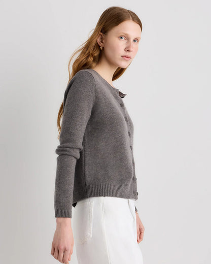 Mongolian Cashmere Cropped Crew Cardigan - XS / Heather Vintage Pink / Brown Variegated Stripe