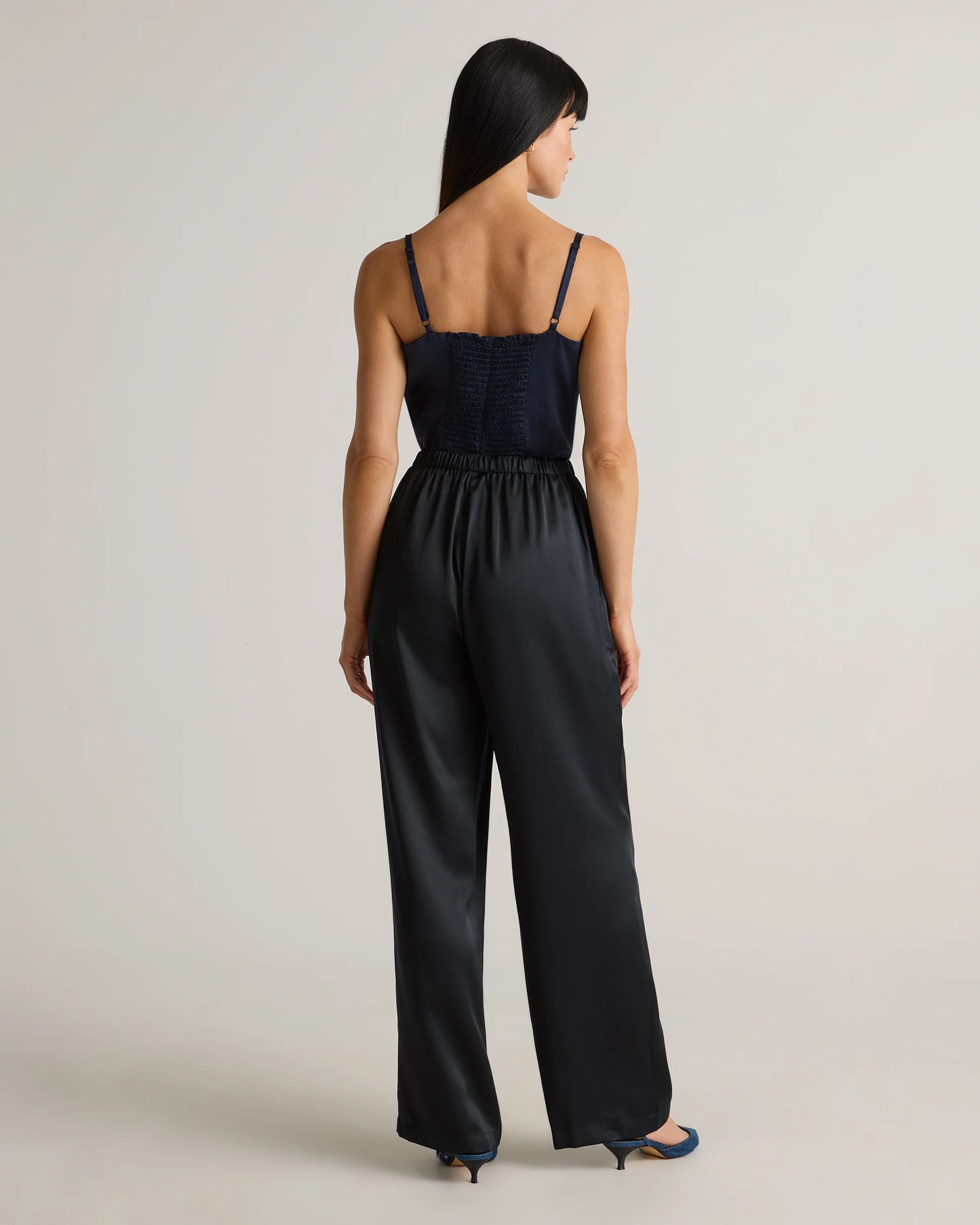 100% Washable Silk Drawstring Wide Leg Pants - XS / Black