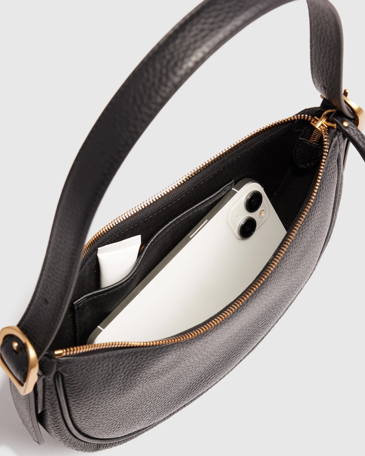 Italian Leather Mini Crescent Shoulder Bag - One Size / Espresso Brown