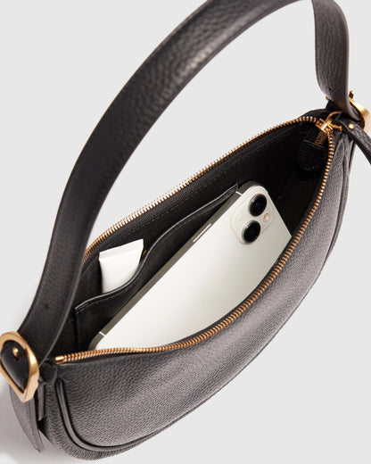 Italian Leather Mini Crescent Shoulder Bag - One Size / Espresso Brown