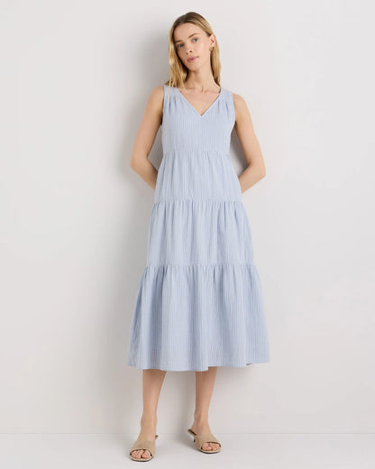 100% Organic Cotton Gauze Tiered Maxi Dress - XS / Indigo Blue