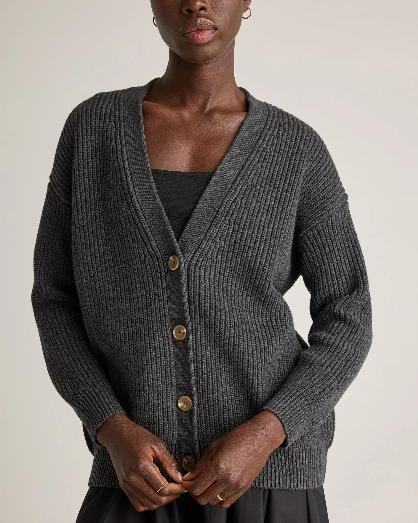 100% Organic Cotton Oversized Boyfriend Cardigan - XS / Speckled Beige