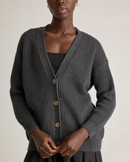 100% Organic Cotton Oversized Boyfriend Cardigan - XS / Speckled Beige