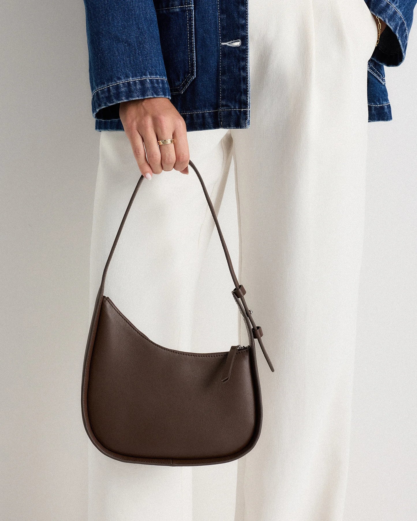 Italian Leather Asymmetrical Mini Shoulder Bag - One Size / Shell Pink