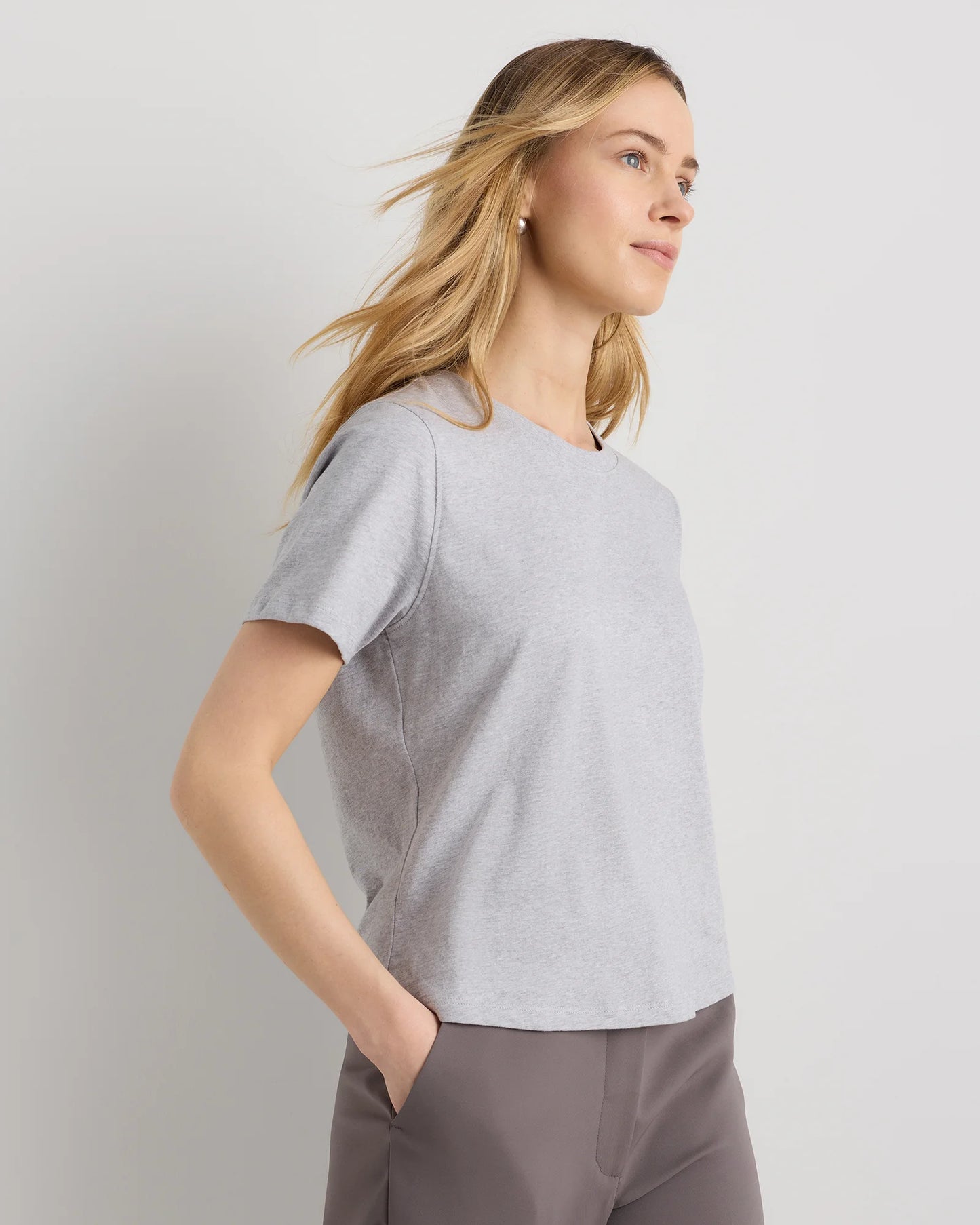 100% Organic Cotton Boxy Crewneck Tee - XS / Shell Pink