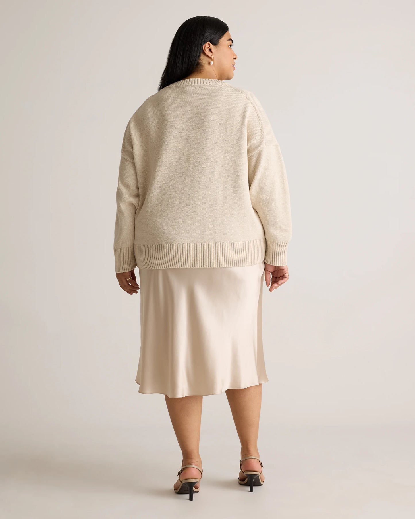 100% Organic Cotton Boyfriend Crew Sweater - 1X / Shell Pink