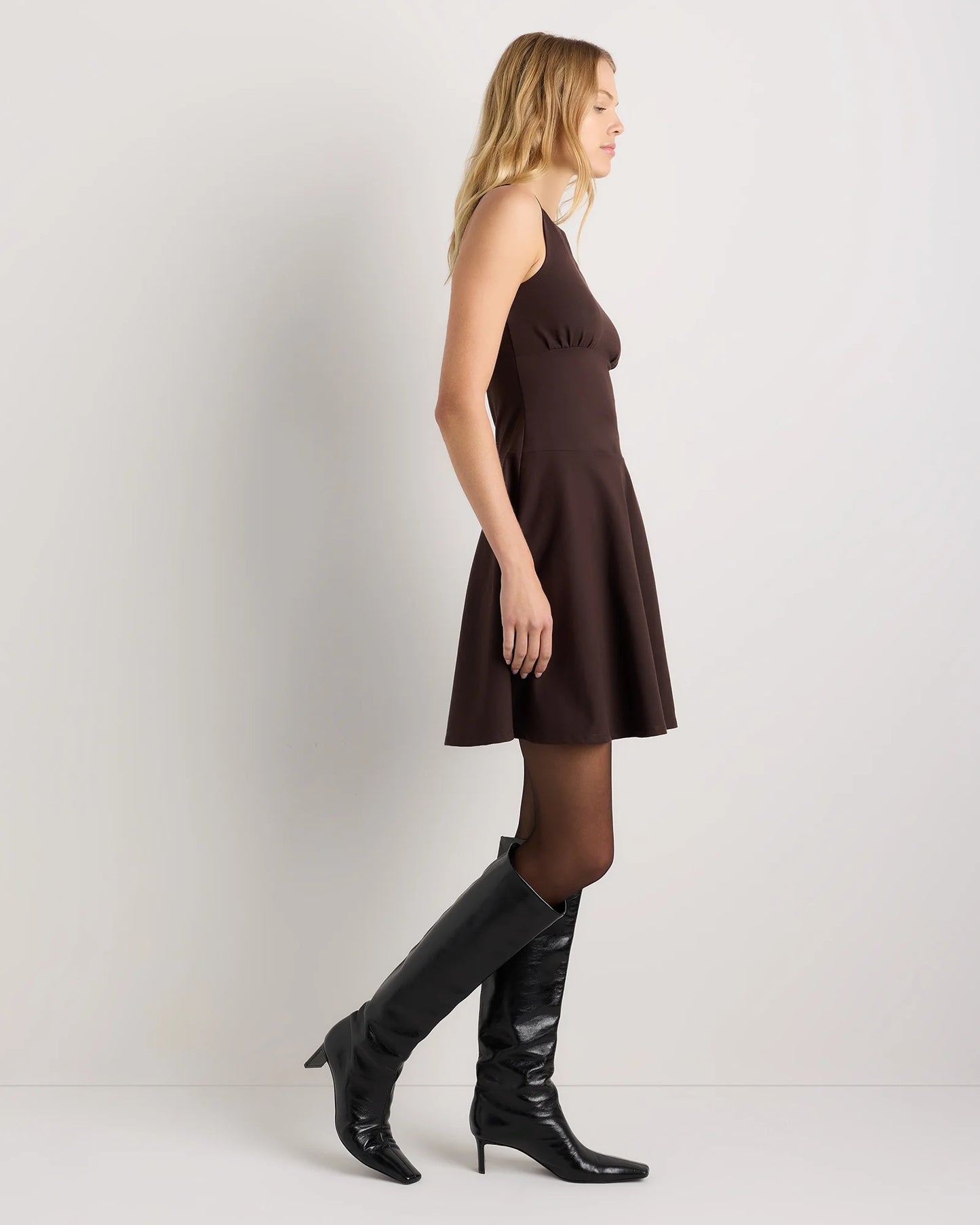 Organic Stretch Jersey Drop Waist Mini Dress - XS / Espresso