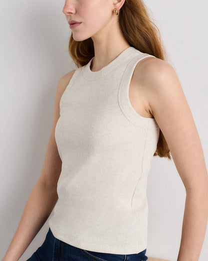 Organic Cotton Micro-Rib Cropped Cutaway Tank - XS / Heather Oatmeal