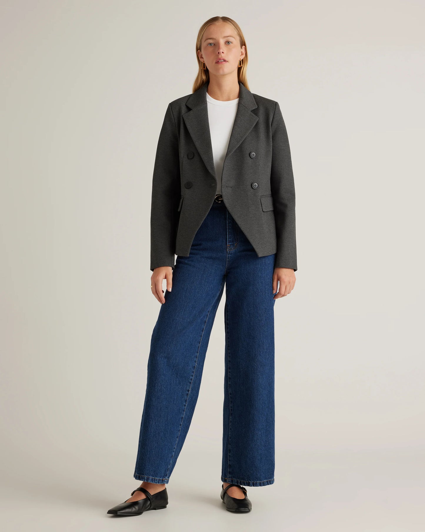 Ultra-Stretch Ponte Double-Breasted Blazer - XS / Charcoal