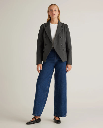 Ultra-Stretch Ponte Double-Breasted Blazer - XS / Charcoal