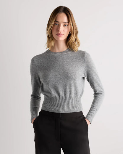 Mongolian Cashmere Shrunken Crewneck Sweater - XS / Ivory