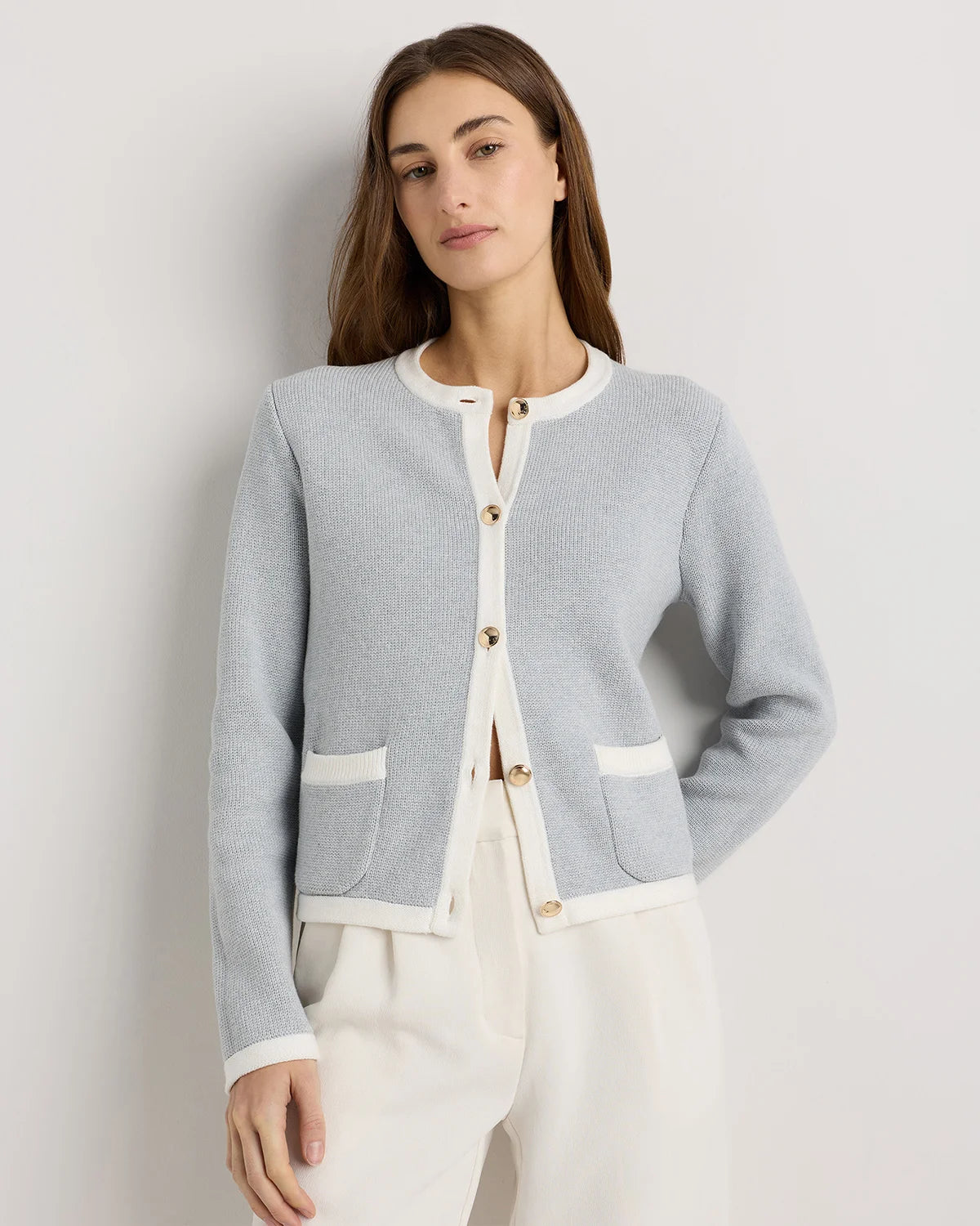 100% Organic Cotton Sweater Jacket - XS / Black/Ivory Colorblock