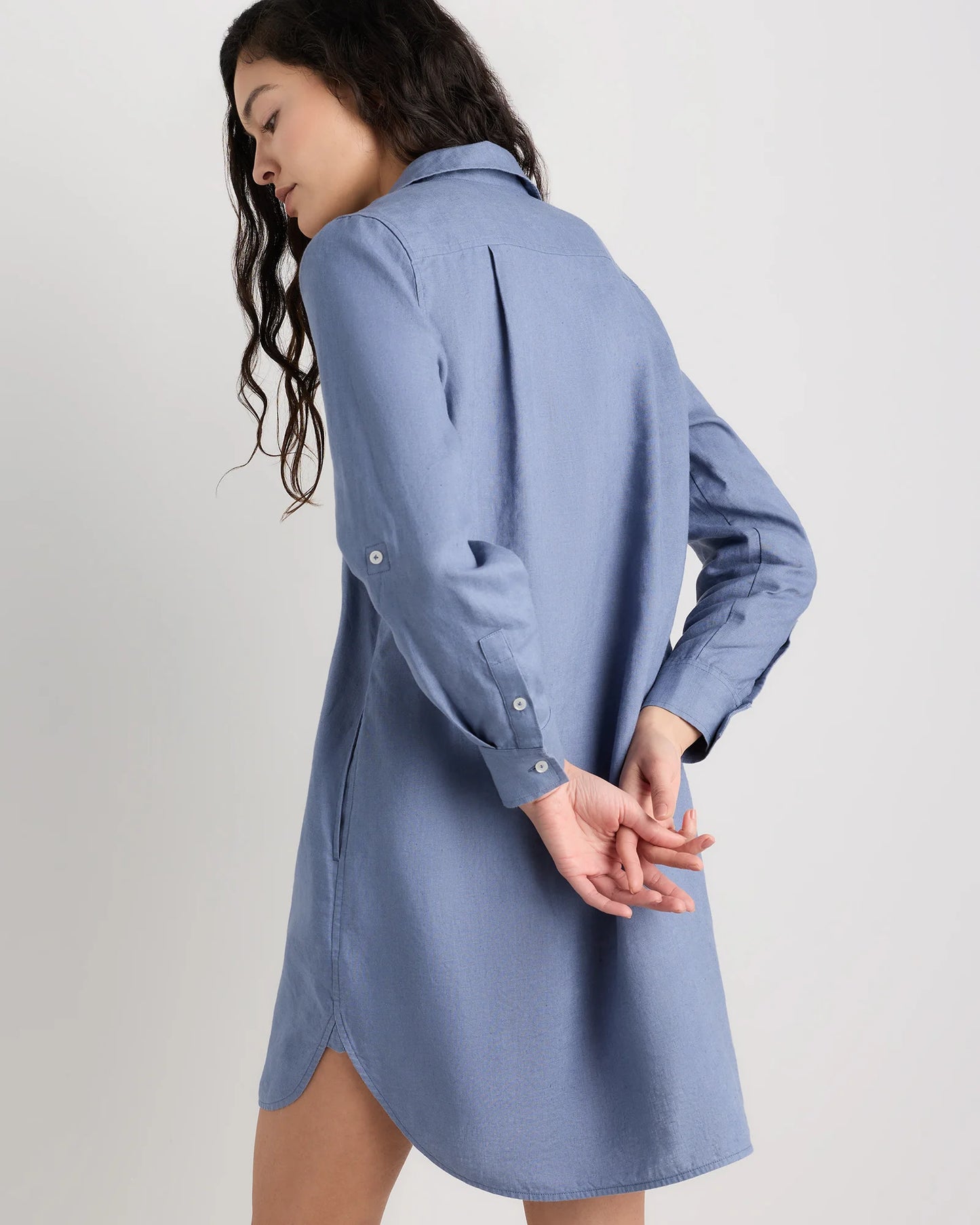 100% European Linen Shirt Dress - XS / Sky Blue Mariner Stripe