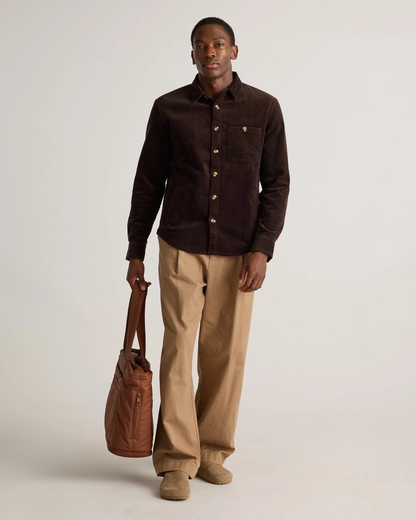 Organic Stretch Corduroy Overshirt - S / Espresso