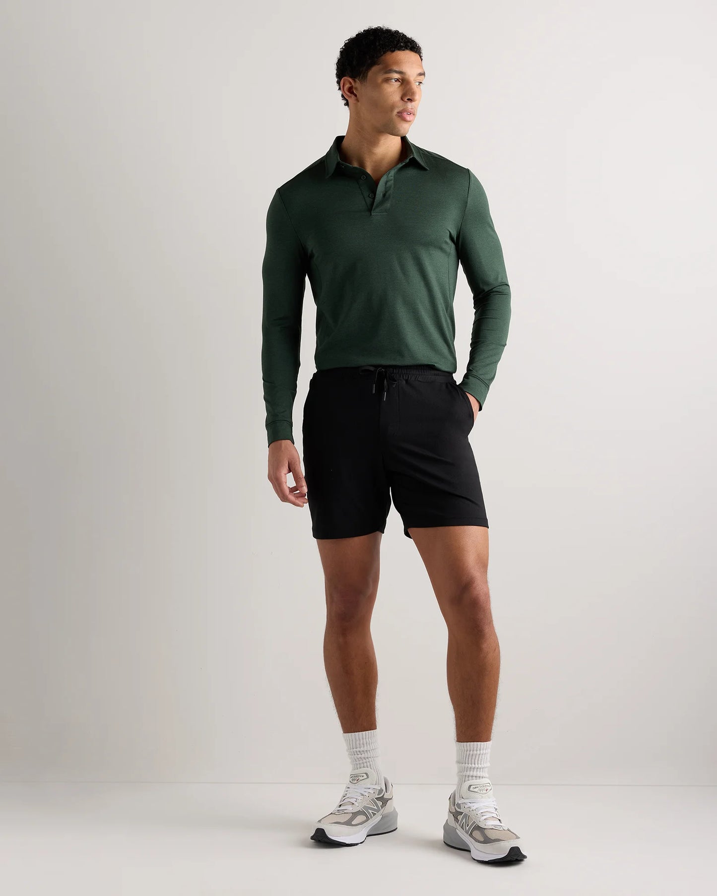 Flowknit Breeze Performance Long Sleeve Polo - XS / Heather Black