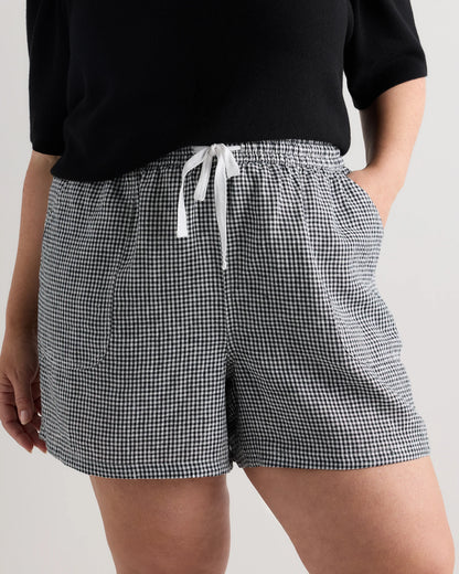 100% European Linen Shorts - 1X / Classic Mini Gingham