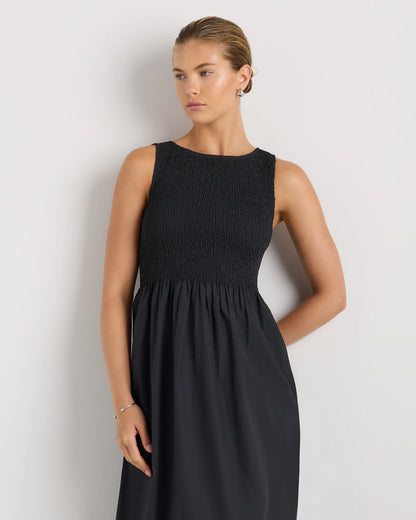 100% Organic Cotton Poplin Boat Neck Maxi Dress - XS / Black