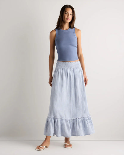 100% Organic Cotton Gauze Smocked Maxi Skirt - XS / Blue Gingham