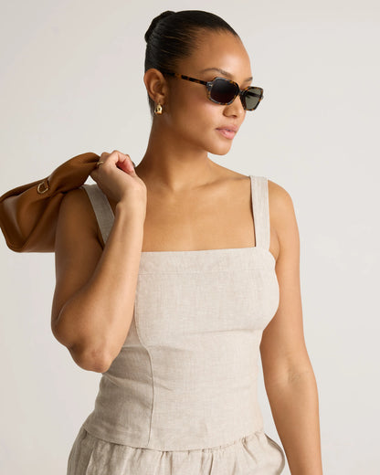 100% European Linen Fitted Tank - XS / Moonstone Blue