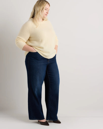 Mongolian Cashmere Fisherman Crewneck Sweater - 1X / Pale Custard Yellow