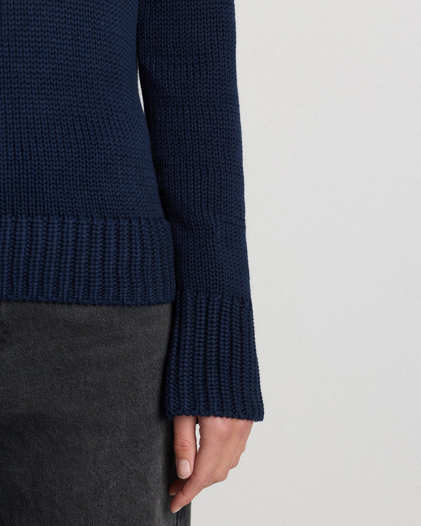 100% Organic Cotton Roll Neck Sweater - XS / Cornflower Mini Stripe
