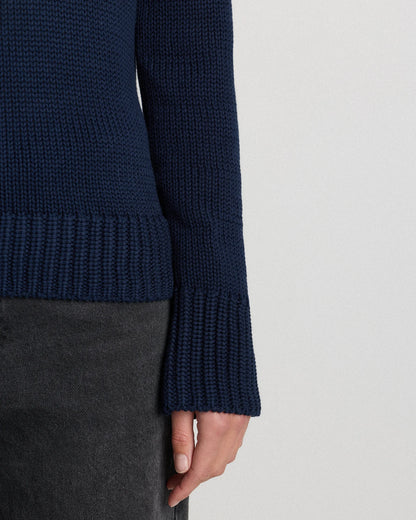 100% Organic Cotton Roll Neck Sweater - XS / Cornflower Mini Stripe