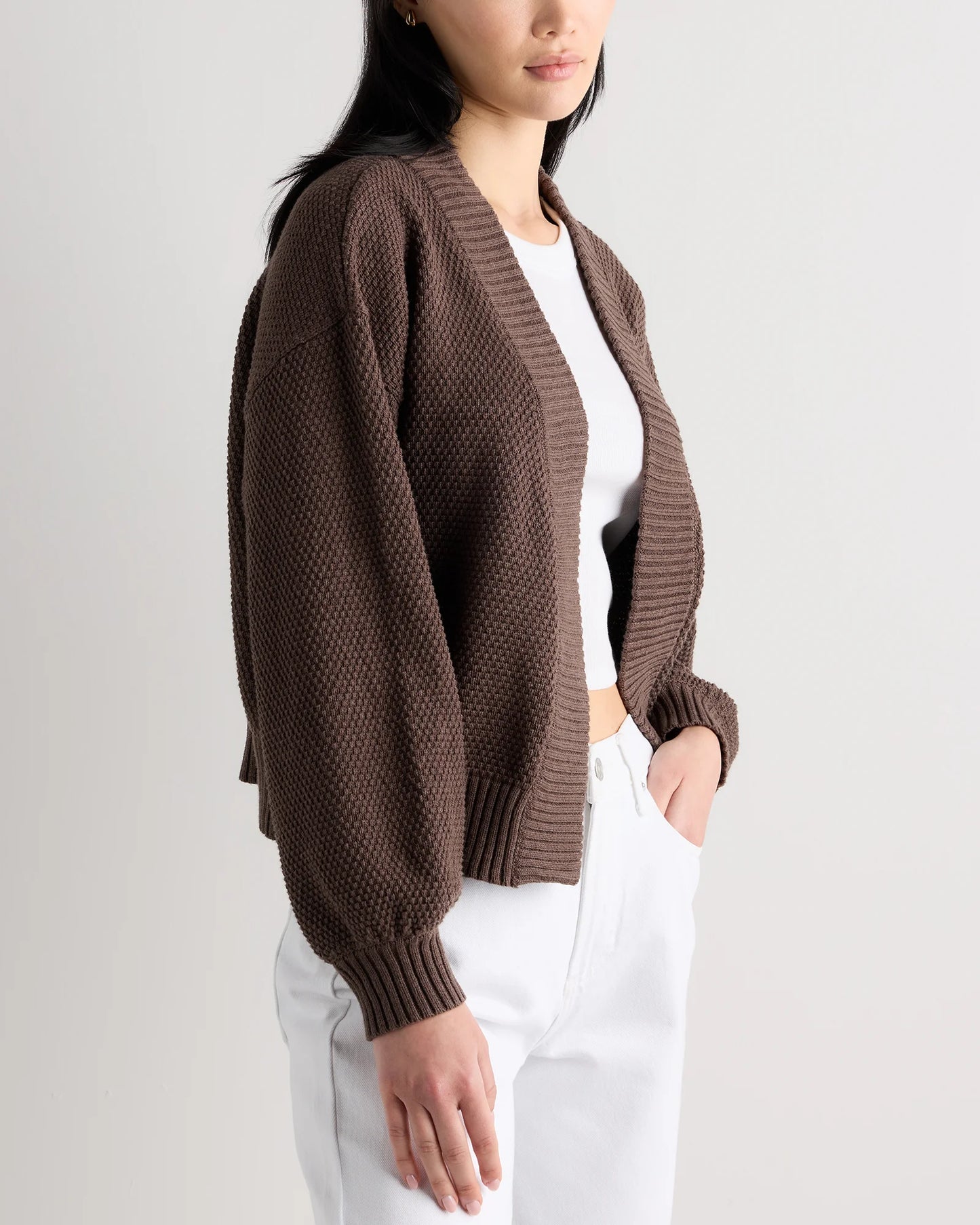 100% Organic Cotton Waffle Stitch Open Cardigan - XS / Sky Blue