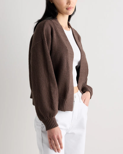 100% Organic Cotton Waffle Stitch Open Cardigan - XS / Sky Blue