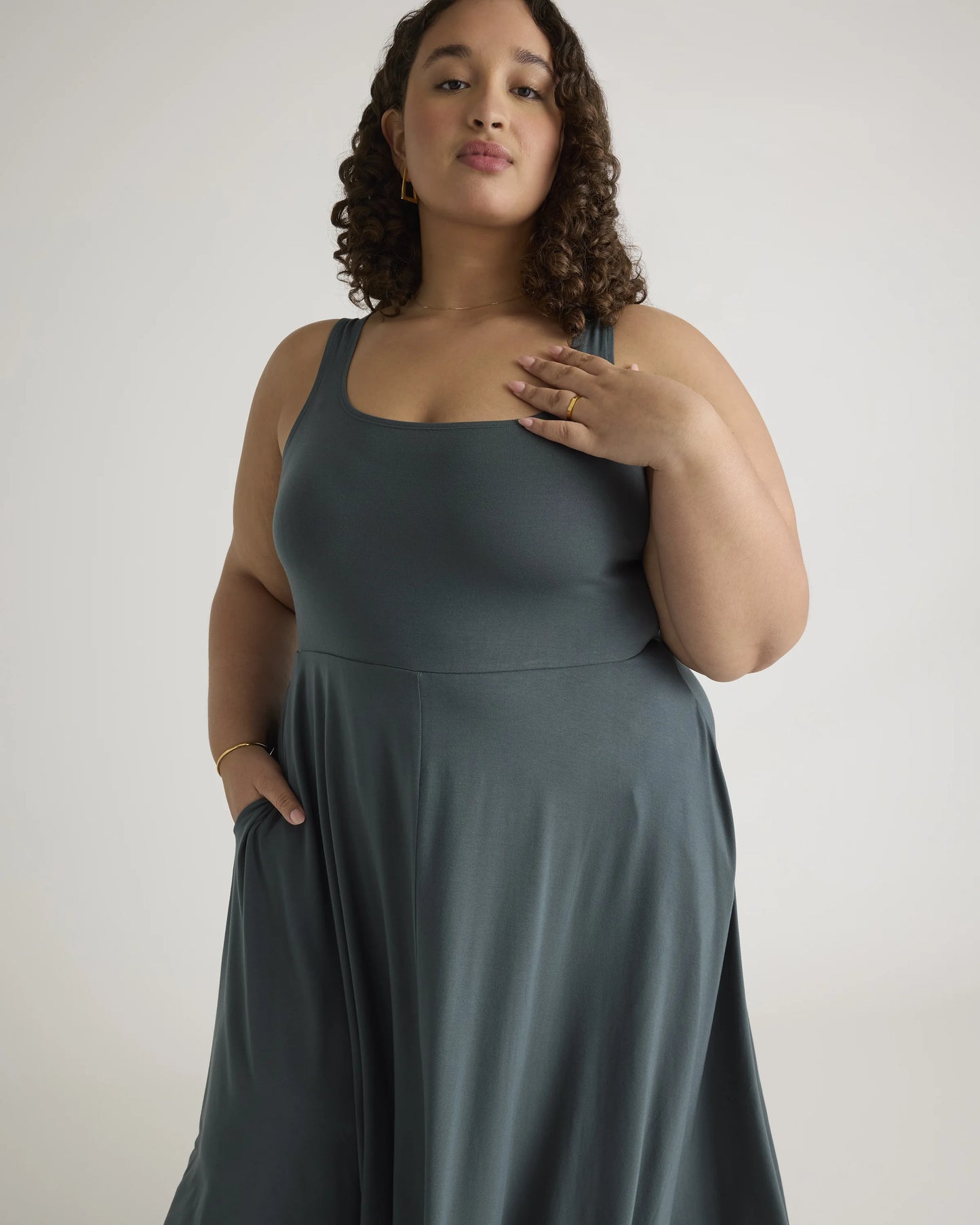 Tencel Jersey Fit & Flare Dress - 1X / Brown