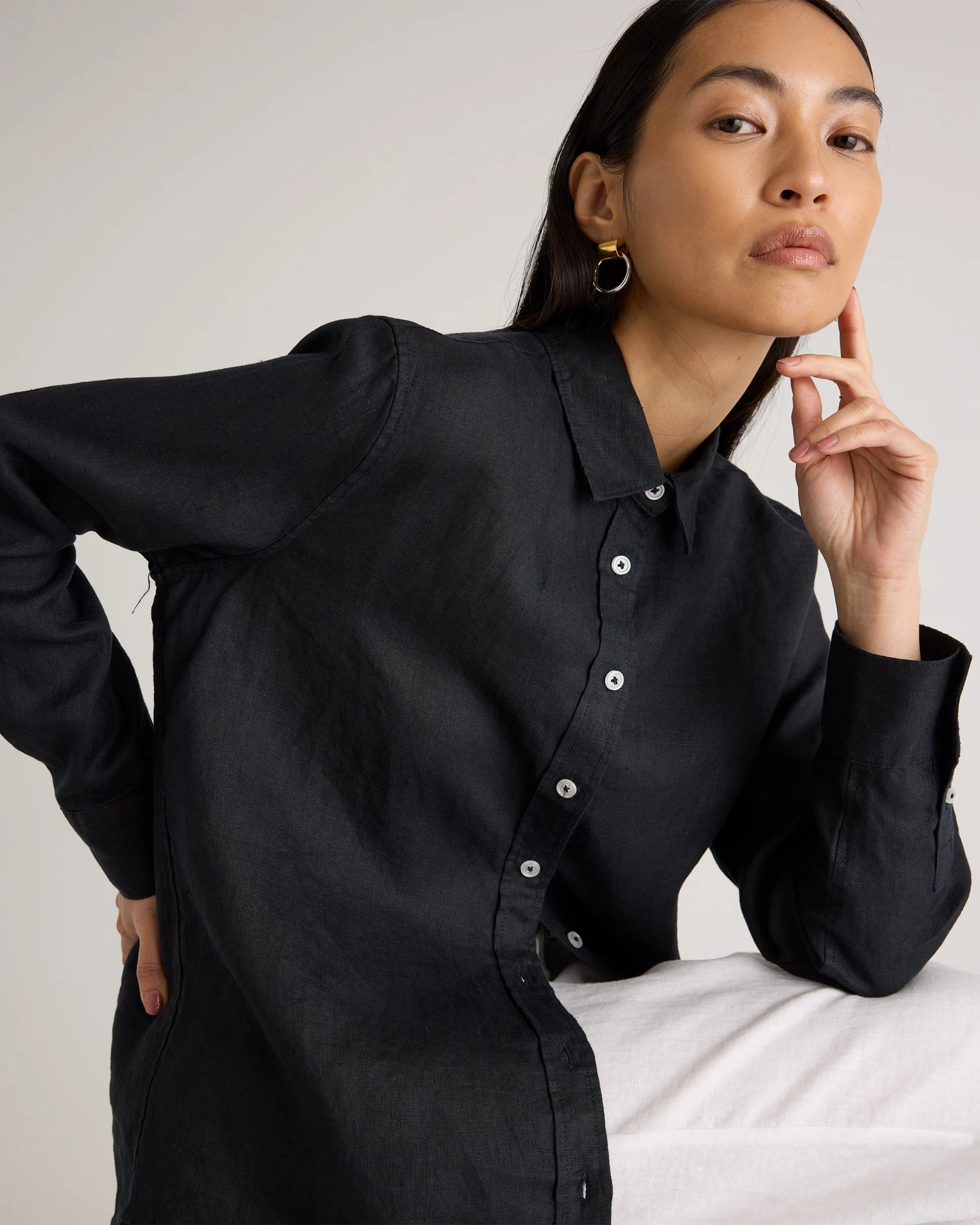 100% European Linen Long Sleeve Shirt - XS / Blue Pinstripe