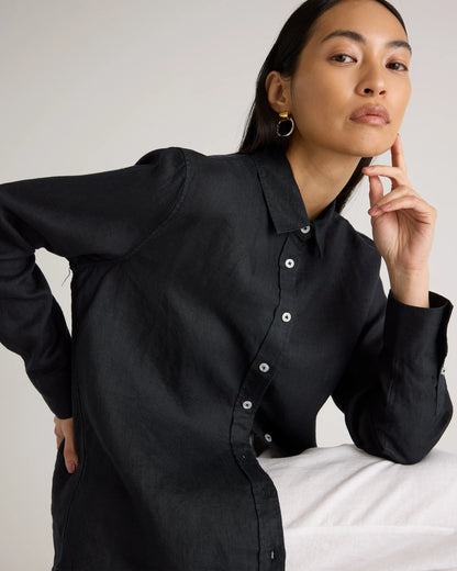 100% European Linen Long Sleeve Shirt - XS / Blue Pinstripe