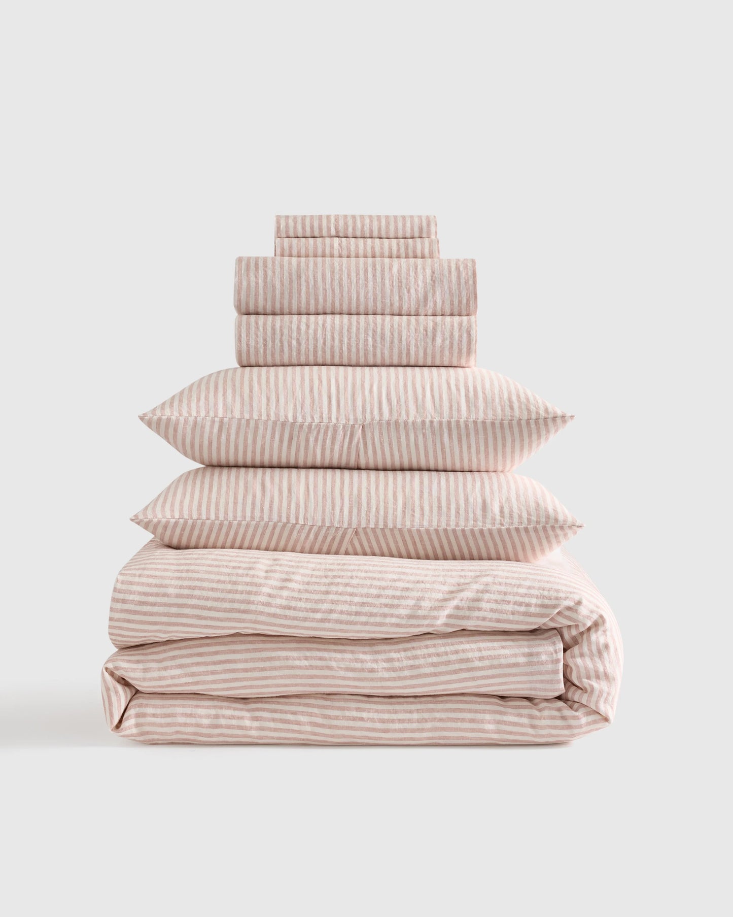 European Linen Stripe Deluxe Bedding Bundle - Twin / Willowleaf/White Stripe
