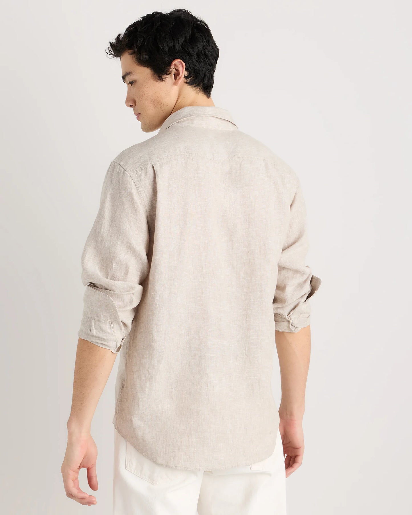 100% European Linen Relaxed Long Sleeve Shirt - XS / Flax