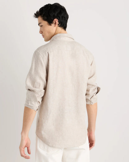 100% European Linen Relaxed Long Sleeve Shirt - XS / Flax