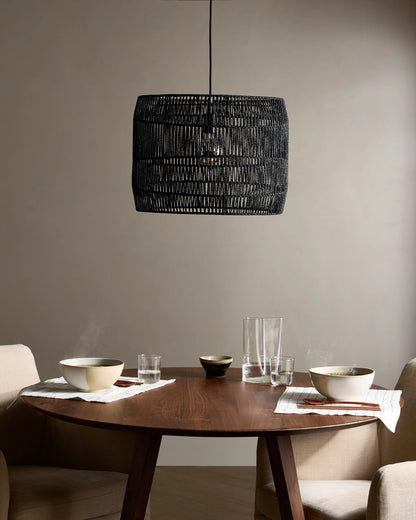 Woven Rope Drum Pendant Light - One Size / Black