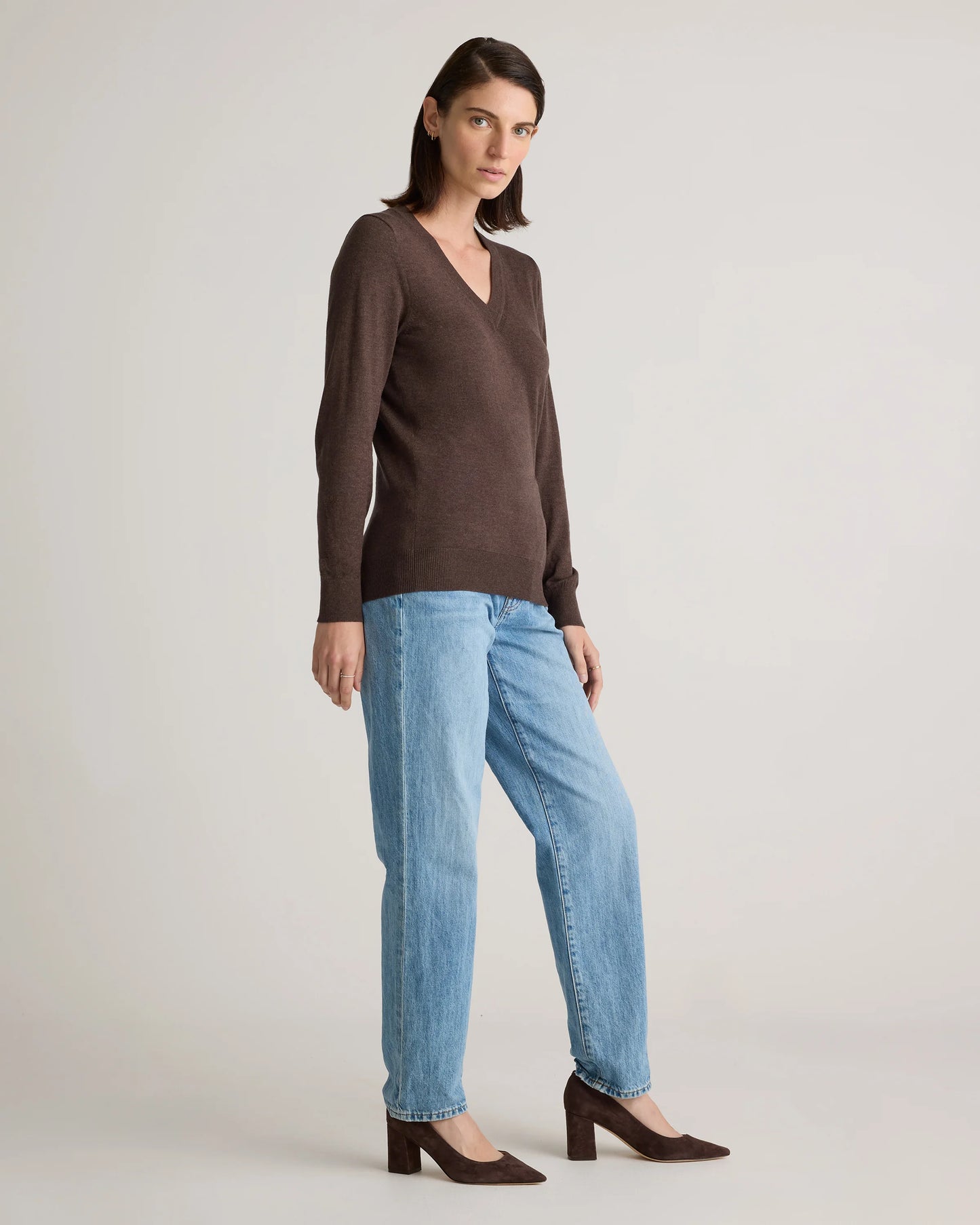 Lightweight Cotton Cashmere V-Neck Sweater - XS / Sugar Stone