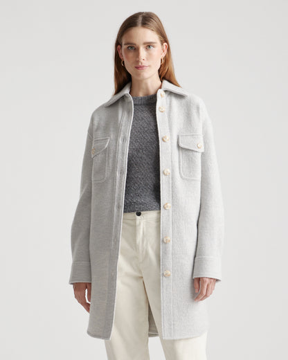 100% Merino Wool Long Shirt Jacket - XS / Heather Bone