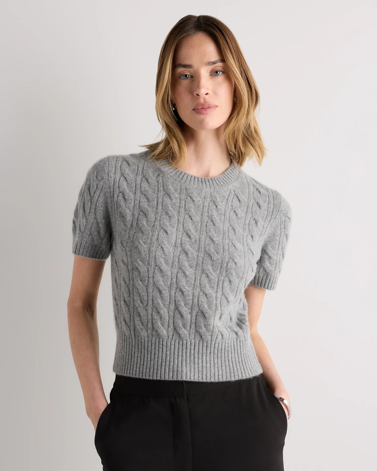 Mongolian Cashmere Shrunken Cable Tee - XS / Ivory