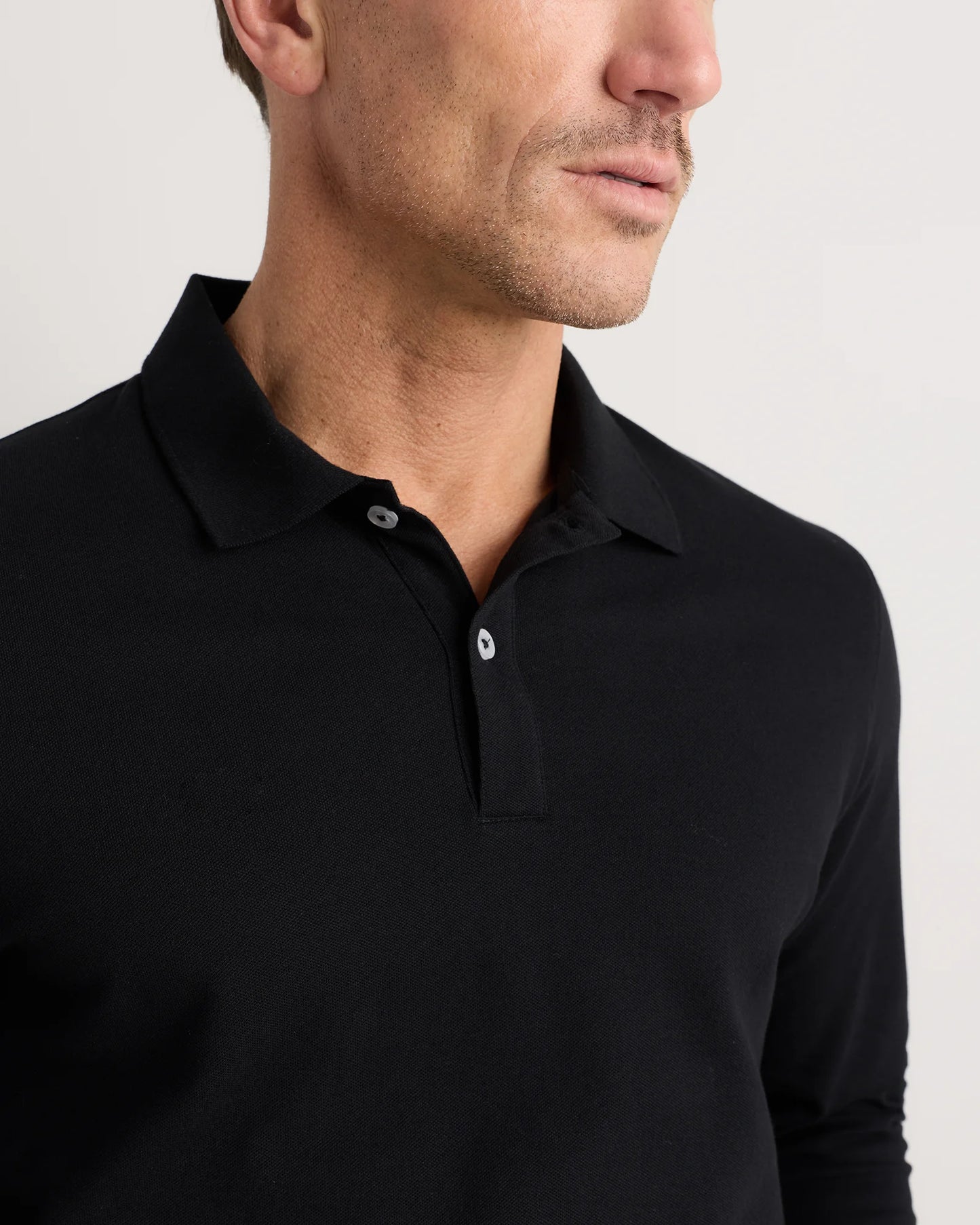 Organic Cotton Long Sleeve Pique Polo - S / Black