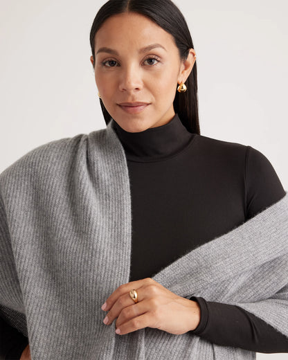 Mongolian Cashmere Ribbed Wrap - One Size / Heather Grey