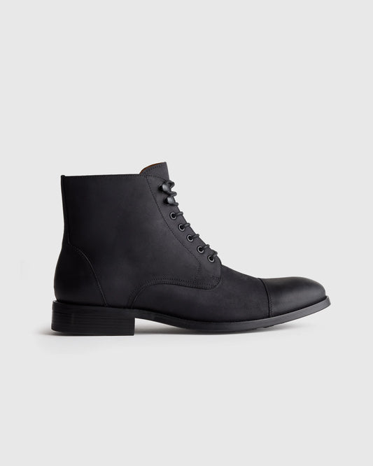 Crafted Leather Cap Toe Lace Up Boot - 7 / Matte Black
