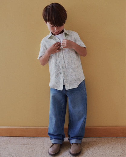 100% European Linen Printed Short Sleeve Shirt - 2T / Multi Palm