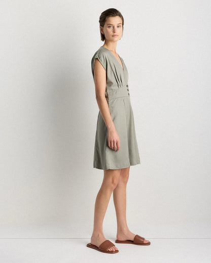 Vintage Wash Tencel Button Front Dress - XS / Taupe Brown
