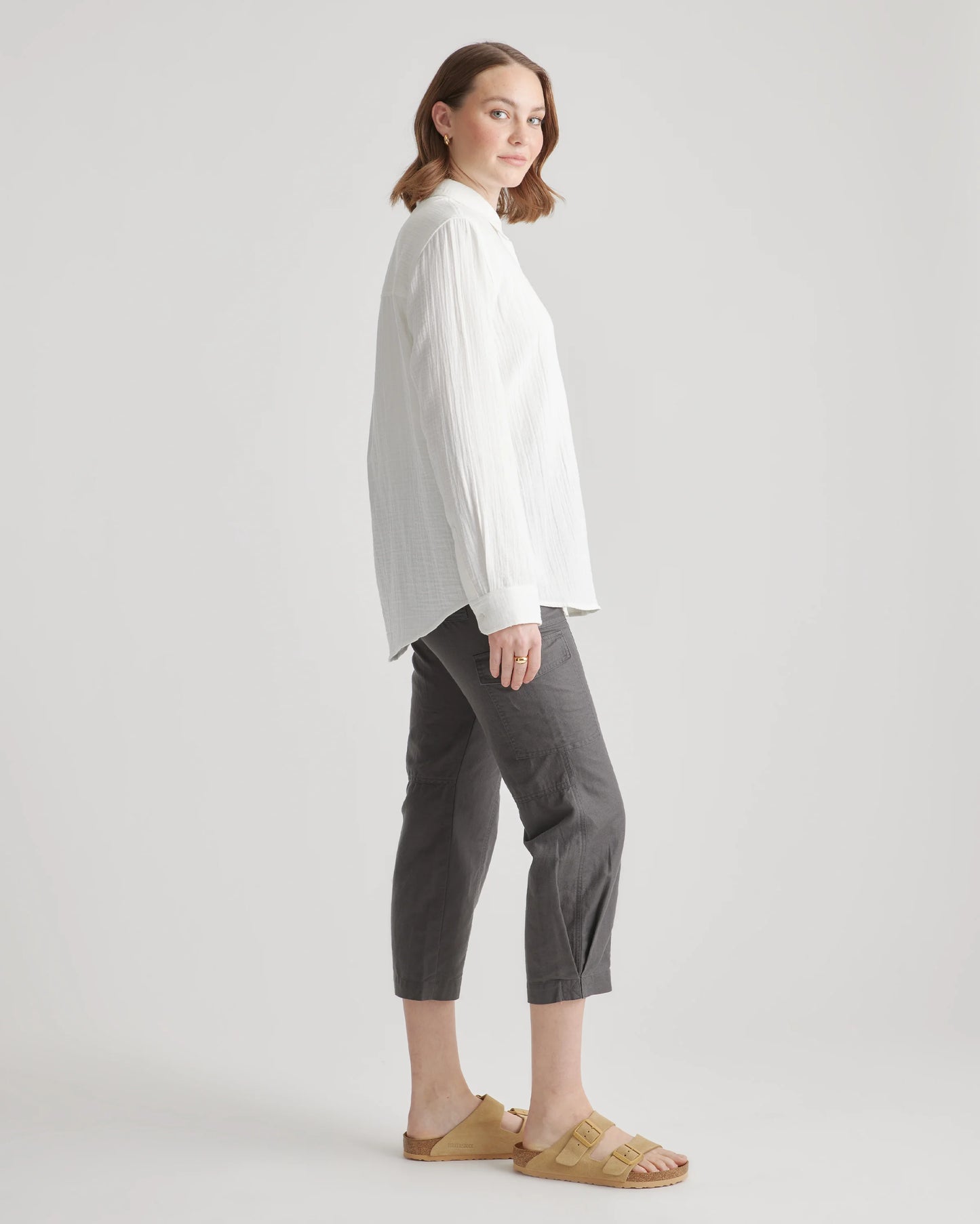 100% Organic Cotton Gauze Long Sleeve Shirt - XS / Khaki Gingham