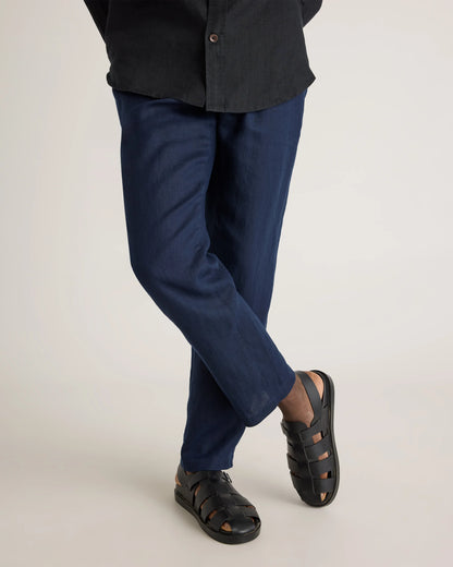 100% European Linen Drawstring Beach Pants - XS / Taupe Brown Chambray