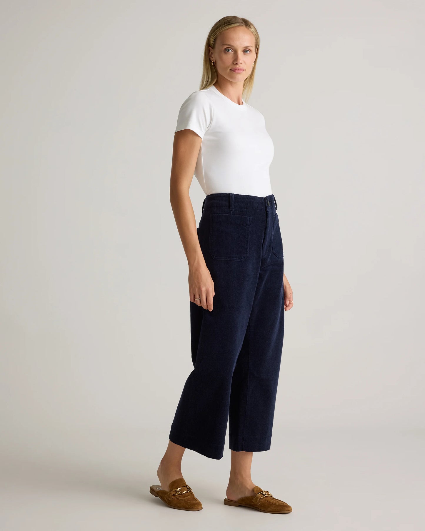 Organic Stretch Corduroy Cropped Wide Leg Pants - 0 / Black
