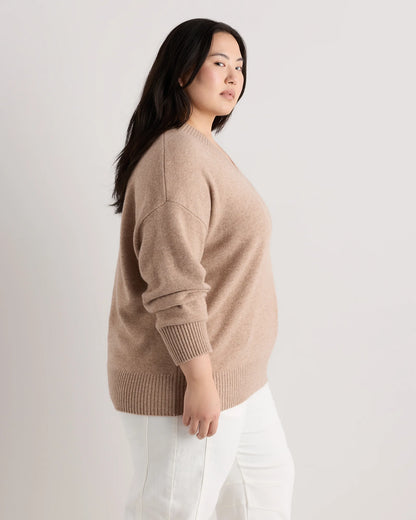 Mongolian Cashmere Oversized V-Neck Sweater - 1X / Pale Custard Yellow